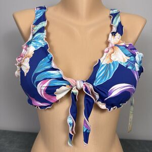 Hobie Juniors XL Standard Ruffle Bralette Bikini Swimsuit Top New Tropical Swim